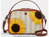 Tan Sunflower Bloom Leather Mulitway Cross Body Bag by Yoshi