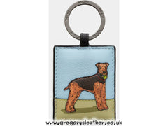 Airedale Terrier Dog Walk Terrier - Leather Keyring by Yoshi