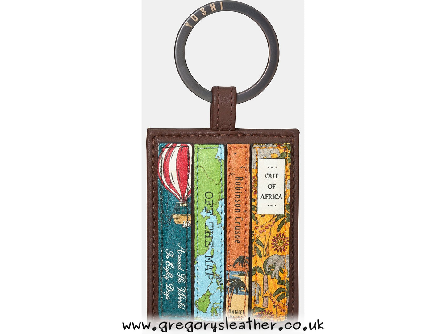 Brown Travel Bookworm Library Leather Keyring by Yoshi