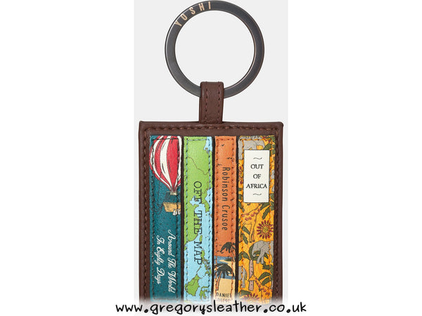 Brown Travel Bookworm Library Leather Keyring by Yoshi