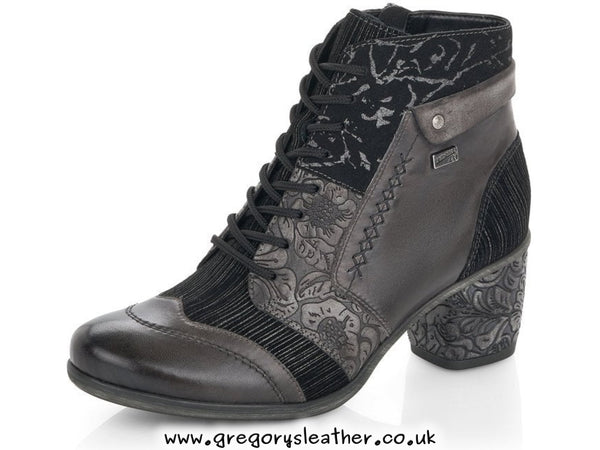 Grey Lace Up Print Detail Boots by Remonte