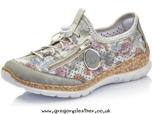 Grey Trainer Style Shoe Floral Detail by Rieker